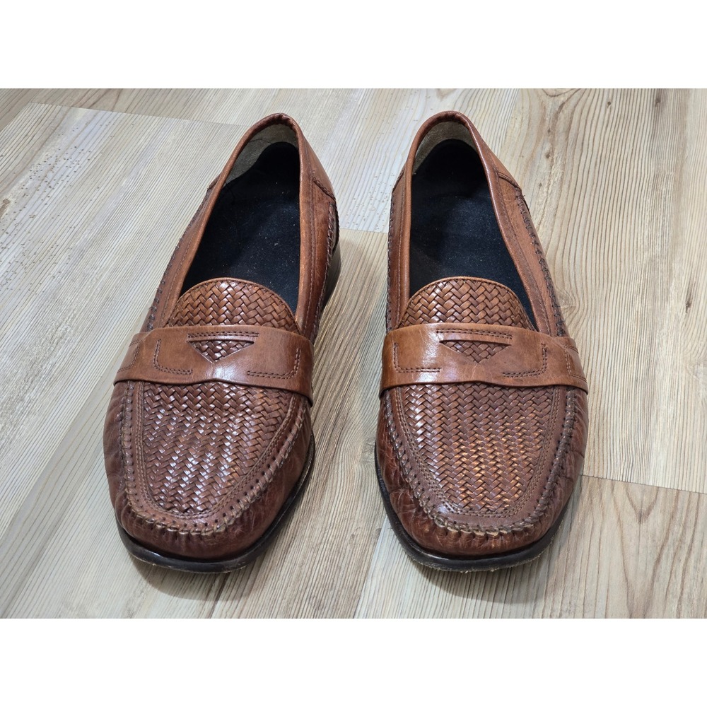 Bostonian Mens Brown Woven Leather Penny Loafers Basketweave Shoes 13 M 26973